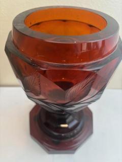 German Style Amber Cut Glass Urn With Finial Cover - 4655661