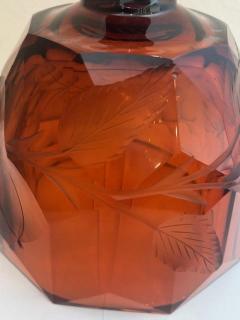 German Style Amber Cut Glass Urn With Finial Cover - 4655664