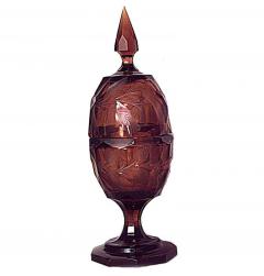 German Style Amber Cut Glass Urn With Finial Cover - 4662152