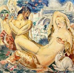 Gheorghe Labin Satyr and Nymph Nudes in Paradise Art Deco Painting - 3704929