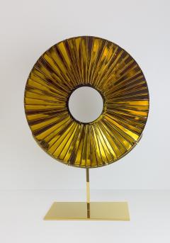 Ghir Studio Eye Sculpture Amber Glass D 40cm Gold plated Brass structure by Ghir Studio - 3235566