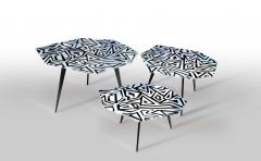 Ghir Studio Graffito Set of Three Coffee Tables Black and White by Ghir Studio - 3312281