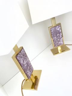 Ghir Studio Set of Two Table Lamps Hand engraved pink Glass and Brass by Ghir Studio - 3933700