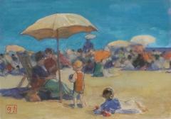 Ghodrat Delbasteh French Watercolor Beach Scene - 4246821