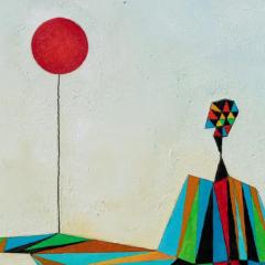 Gian Berto Vanni Sophisticated Lady on a Walk Woman Walking a Red Balloon Oil Paint Geometry - 3819068