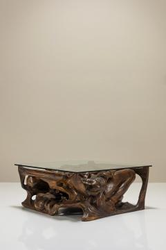 Gian Paulo Zaltron Sculptural Coffee Table in Wood and Glass by Gian Paulo Zaltron Italy 1973 - 3555213