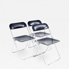 Giancarlo Piretti Anonima Castelli Style Smoked Lucite Folding Chairs Set of 3 - 2367688