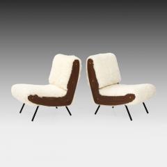 Gianfranco Frattini Ivory Kalgan Lambskin Lounge Chairs Model 836 - 3591493
