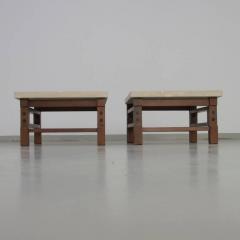 Gianfranco Frattini Pair Gianfranco Frattini Side Tables with Travertine Top - 593546