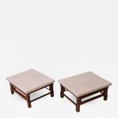 Gianfranco Frattini Pair Gianfranco Frattini Side Tables with Travertine Top - 595459