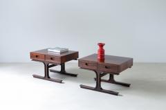 Gianfranco Frattini Rare pair of coffee tables with curved wooden uprights and two drawers  - 3335896