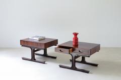 Gianfranco Frattini Rare pair of coffee tables with curved wooden uprights and two drawers  - 3335897