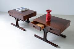 Gianfranco Frattini Rare pair of coffee tables with curved wooden uprights and two drawers  - 3335901