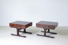 Gianfranco Frattini Rare pair of coffee tables with curved wooden uprights and two drawers  - 3335975