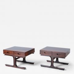 Gianfranco Frattini Rare pair of coffee tables with curved wooden uprights and two drawers  - 3341559