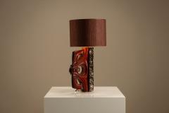 Gianni Pinna Gianni Pinna Table Lamp in Wood with Glazed Ceramic Decoration Italy 1970s - 4433622