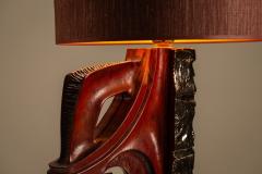 Gianni Pinna Gianni Pinna Table Lamp in Wood with Glazed Ceramic Decoration Italy 1970s - 4433625