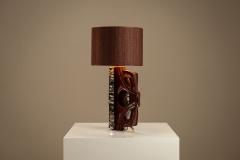 Gianni Pinna Gianni Pinna Table Lamp in Wood with Glazed Ceramic Decoration Italy 1970s - 4433638