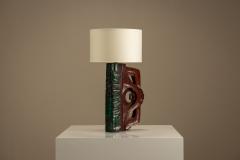 Gianni Pinna Gianni Pinna Table Lamp in Wood with Green Decorative Part Italy 1970s - 4521385
