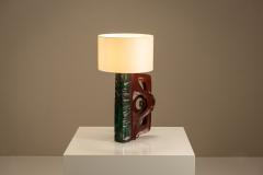 Gianni Pinna Gianni Pinna Table Lamp in Wood with Green Decorative Part Italy 1970s - 4521393
