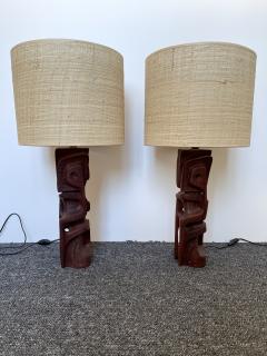 Gianni Pinna Pair of Wood Sculpture Lamps by Gianni Pinna Italy 1970s - 2490425