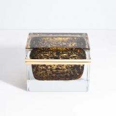 Giant Hand Blown Murano Glass Box Leopard with Brass Fittings - 3854352