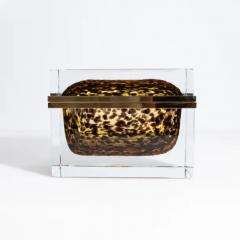 Giant Hand Blown Murano Glass Box Leopard with Brass Fittings - 3854407