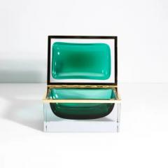 Giant Hand Blown Murano Glass Box in Emerald Green with Brass Fittings - 3854239