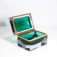 Giant Hand Blown Murano Glass Box in Emerald Green with Brass Fittings - 3854255