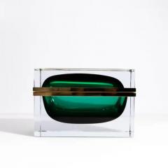 Giant Hand Blown Murano Glass Box in Emerald Green with Brass Fittings - 3854257