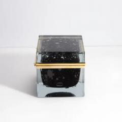 Giant Hand Blown Murano Glass Box in Onyx Black with Bubbles and Brass Fittings - 3850366