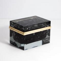 Giant Hand Blown Murano Glass Box in Onyx Black with Bubbles and Brass Fittings - 3850367