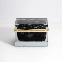 Giant Hand Blown Murano Glass Box in Onyx Black with Bubbles and Brass Fittings - 3850368