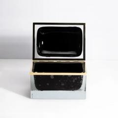 Giant Hand Blown Murano Glass Box in Onyx Black with Bubbles and Brass Fittings - 3850369