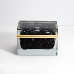 Giant Hand Blown Murano Glass Box in Onyx Black with Bubbles and Brass Fittings - 3850372