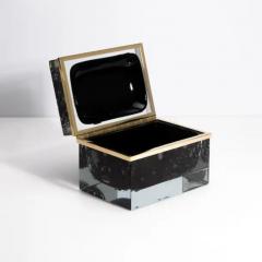 Giant Hand Blown Murano Glass Box in Onyx Black with Bubbles and Brass Fittings - 3850433