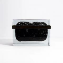 Giant Hand Blown Murano Glass Box in Onyx Black with Bubbles and Brass Fittings - 3850435