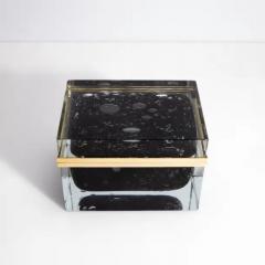 Giant Hand Blown Murano Glass Box in Onyx Black with Bubbles and Brass Fittings - 3850441