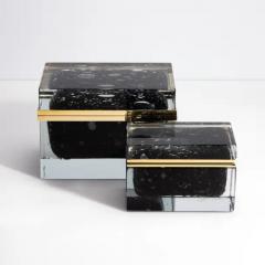 Giant Hand Blown Murano Glass Box in Onyx Black with Bubbles and Brass Fittings - 3850451