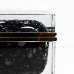 Giant Hand Blown Murano Glass Box in Onyx Black with Bubbles and Brass Fittings - 3850454