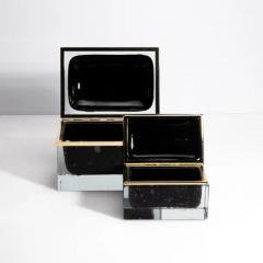 Giant Hand Blown Murano Glass Box in Onyx Black with Bubbles and Brass Fittings - 3850479