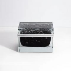 Giant Hand Blown Murano Glass Box in Onyx Black with Bubbles and Chrome Fittings - 3850542