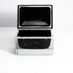 Giant Hand Blown Murano Glass Box in Onyx Black with Bubbles and Chrome Fittings - 3850546