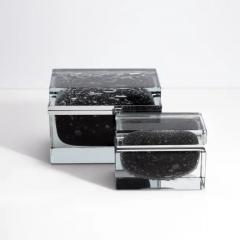 Giant Hand Blown Murano Glass Box in Onyx Black with Bubbles and Chrome Fittings - 3850596