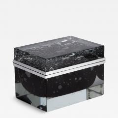 Giant Hand Blown Murano Glass Box in Onyx Black with Bubbles and Chrome Fittings - 3864596