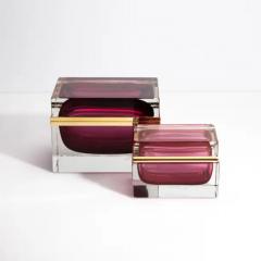 Giant Hand Blown Murano Glass Box in Ruby with Brass Fittings - 3850481
