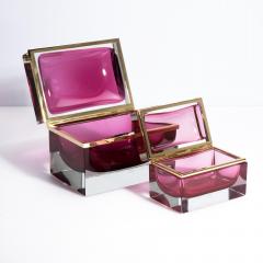 Giant Hand Blown Murano Glass Box in Ruby with Brass Fittings - 4237318