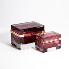 Giant Hand Blown Murano Glass Box in Ruby with Brass Fittings - 4237323