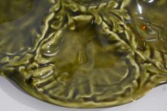 Gien 1950s French Set of 6 Green Majolica Oyster Plates in Original Wood Box - 1700081