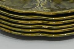 Gien 1950s French Set of 6 Green Majolica Oyster Plates in Original Wood Box - 1700091